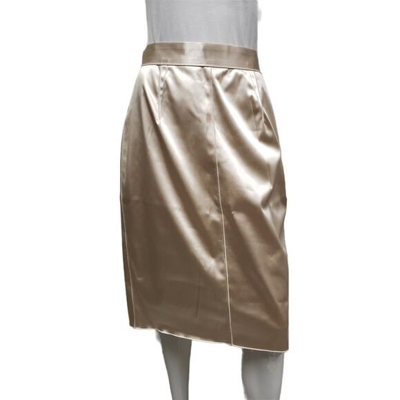 D&G DOLCE AND GABBANA Gold Satin Knee Length Straight Pencil Skirt Size 44 US 8 - Picture 1 of 9